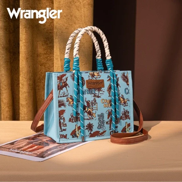 Wrangler Cowboy Print Tote/Crossbody Purse -Turquoise - Picture 8 of 8